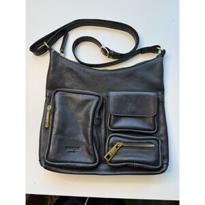 MARGOT RYLEE Black Leather Cross-Body Bag Purse Exterior Pockets Gold Hardware